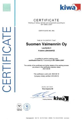cover of the EN 15085-2:2007 certificate