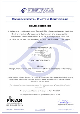 Testmill ISO 14001:2015 todistus